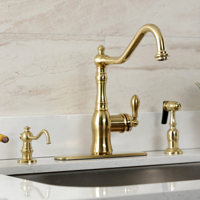 American Classic GSY7707ACLBS Single-Handle 2-or-4 Hole Deck Mount Kitchen Faucet with Brass Side Sprayer, Brushed Brass