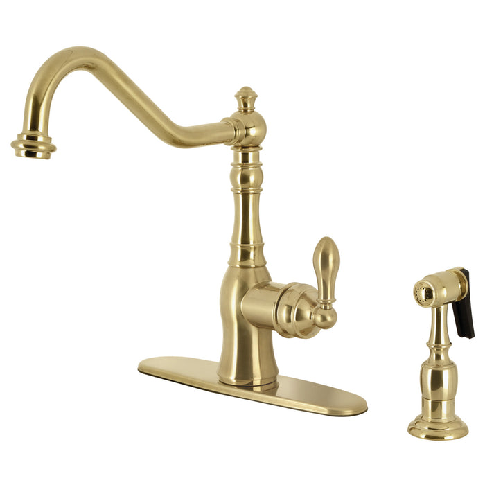 American Classic GSY7707ACLBS Single-Handle 2-or-4 Hole Deck Mount Kitchen Faucet with Brass Side Sprayer, Brushed Brass
