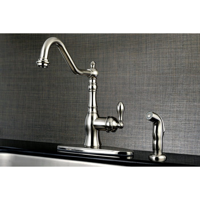 American Classic GSY7708ACLSP Single-Handle 2-or-4 Hole Deck Mount Kitchen Faucet with Side Sprayer, Brushed Nickel