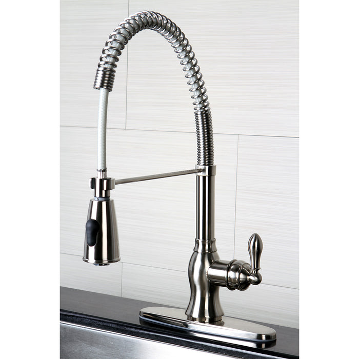 Kingston Tulare GSY8898ACL - American Classic Single-Handle 1-or-3 Hole Deck Mount Pre-Rinse Kitchen Faucet, Brushed Nickel