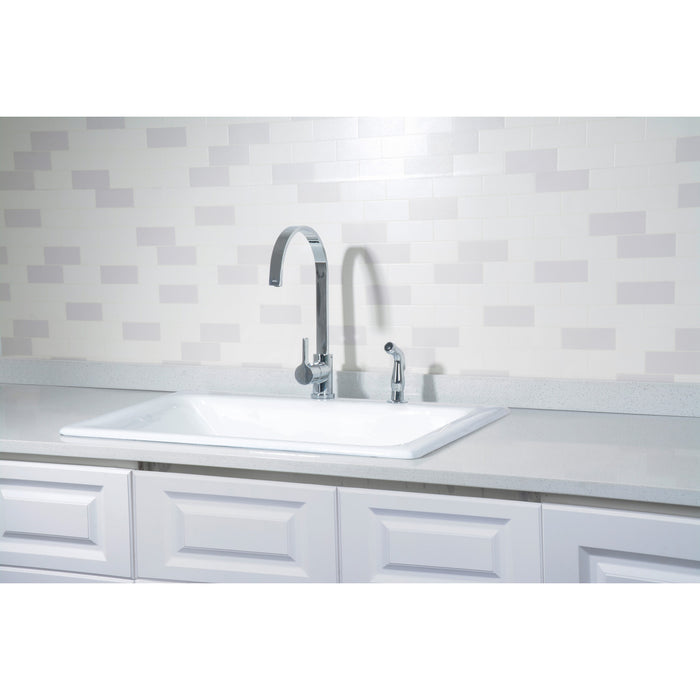 Kingston Heirloom GT252292 - Towne 25-Inch Cast Iron Self-Rimming Single Bowl Drop-In Kitchen Sink (2-Hole), White