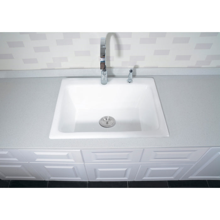 Kingston Heirloom GT252292 - Towne 25-Inch Cast Iron Self-Rimming Single Bowl Drop-In Kitchen Sink (2-Hole), White