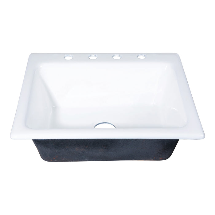 Kingston Heirloom GT252294 - Towne 25-Inch Cast Iron Self-Rimming Single Bowl Drop-In Kitchen Sink (4-Hole), White