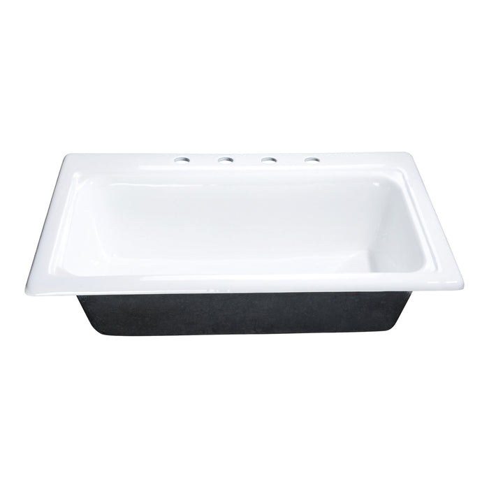 Kingston Heirloom GT332294 - Towne 33-Inch Cast Iron Self-Rimming Single Bowl Drop-In Kitchen Sink (4-Hole), White