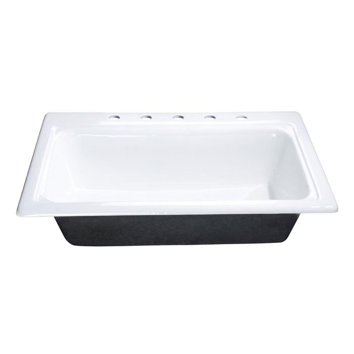 Towne GT332295 33-Inch Cast Iron Self-Rimming Single Bowl Drop-In Kitchen Sink (5-Hole), White