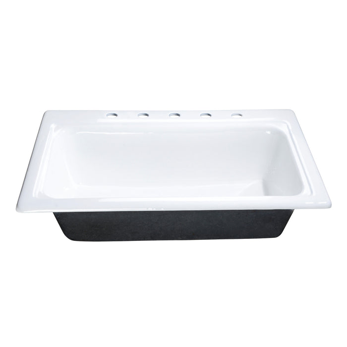 Towne GT332295 33-Inch Cast Iron Self-Rimming 5-Hole Single Bowl Drop-In Kitchen Sink, White