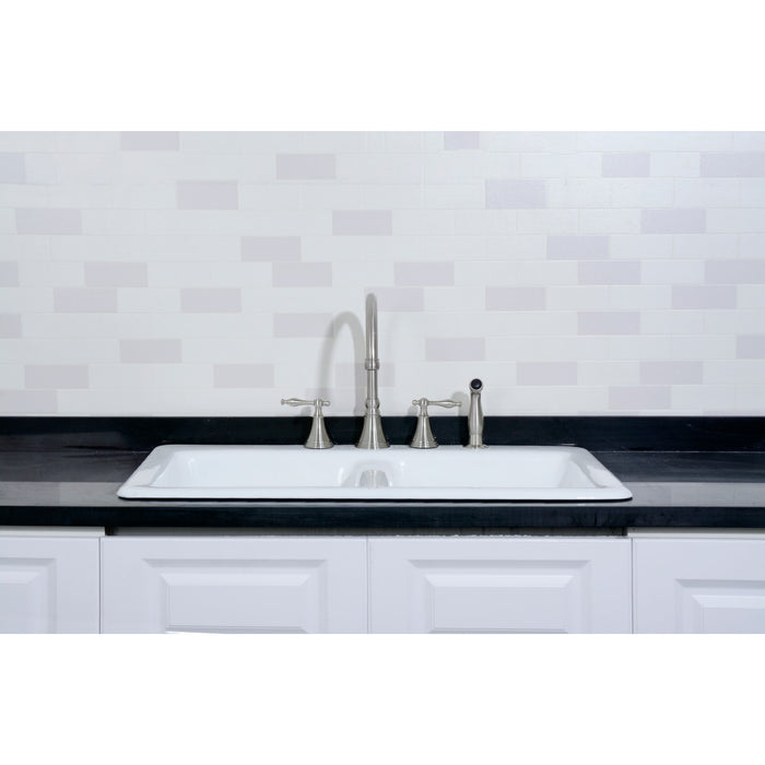 Petra Galley GT33229D4 33-Inch Cast Iron Self-Rimming Double Bowl Drop-In Kitchen Sink (4-Hole), White