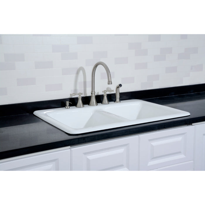 Petra Galley GT33229D5 33-Inch Cast Iron Self-Rimming Double Bowl Drop-In Kitchen Sink (5-Hole), White