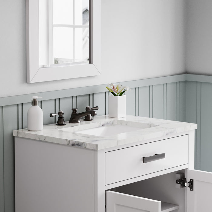 Kingston Hartford HA30CW03PW - 30 in. x 22 in. Bathroom Vanity Marble Top and White Basin, White