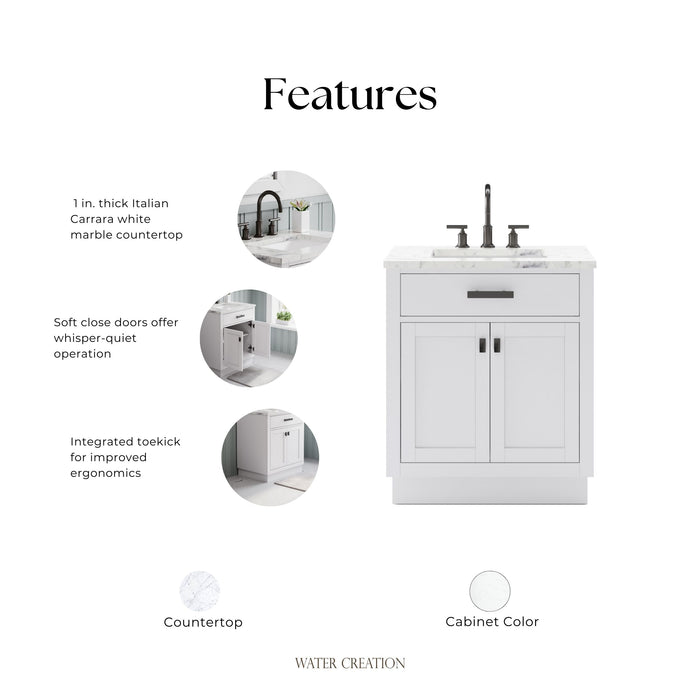 Kingston Hartford HA30CW03PW - 30 in. x 22 in. Bathroom Vanity Marble Top and White Basin, White