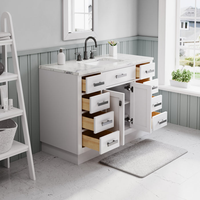 Kingston Hartford HA48CW03PW - 48 in. x 22 in. Bathroom Vanity Marble Top and White Basin, White