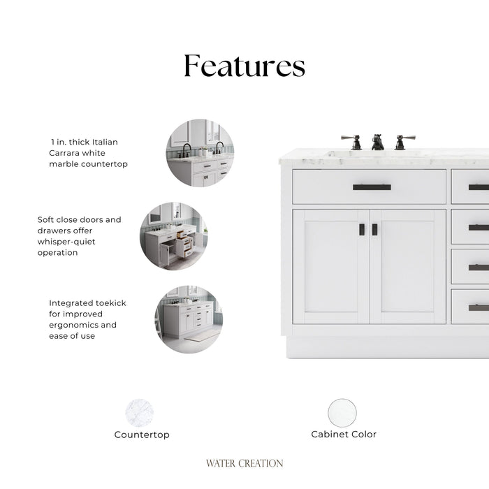 Kingston Hartford HA72CW03PW - 72 in. x 22 in. Bathroom Vanity Marble Top and White Basin, White