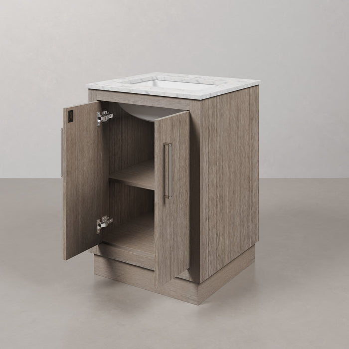 Kingston Hugo HU24CW01GK - 24 in. x 22 in. Bathroom Vanity Marble Top and White Basin, Grey Oak
