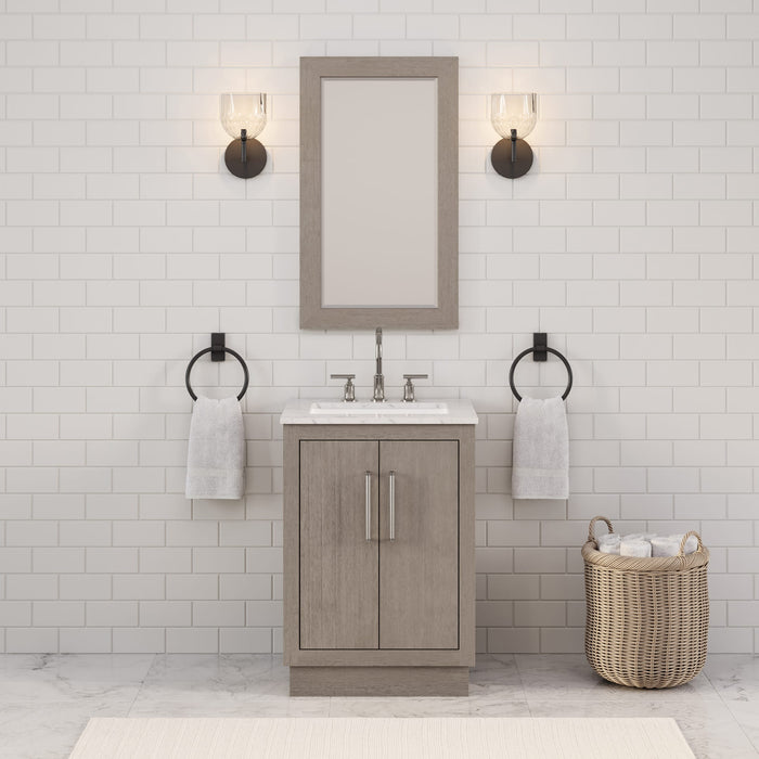 Kingston Hugo HU24CW01GK - 24 in. x 22 in. Bathroom Vanity Marble Top and White Basin, Grey Oak