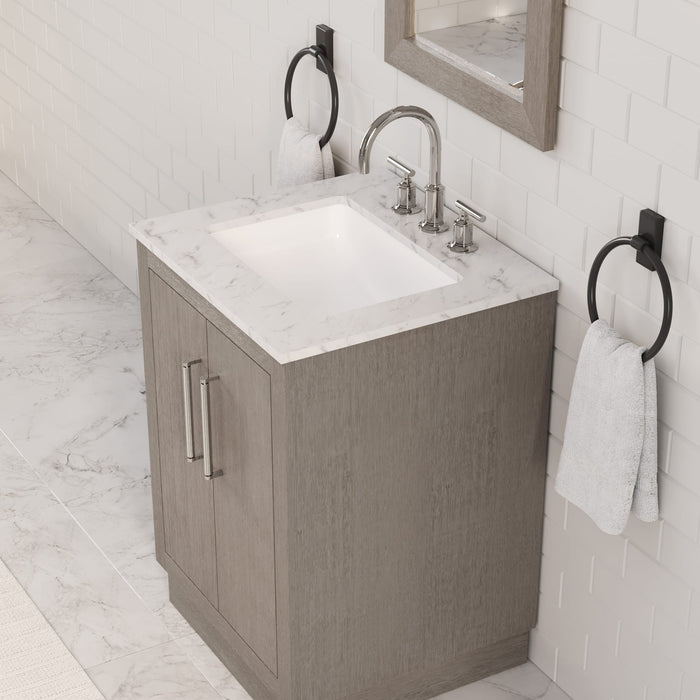 Kingston Hugo HU24CW01GK - 24 in. x 22 in. Bathroom Vanity Marble Top and White Basin, Grey Oak