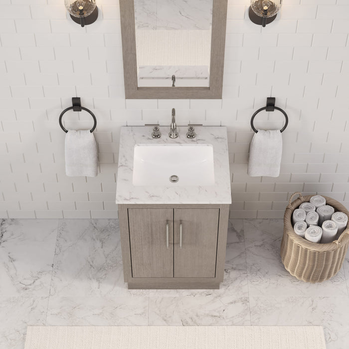 Kingston Hugo HU24CW01GK - 24 in. x 22 in. Bathroom Vanity Marble Top and White Basin, Grey Oak