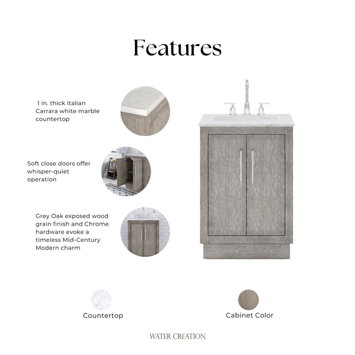 Kingston Hugo HU24CW01GK - 24 in. x 22 in. Bathroom Vanity Marble Top and White Basin, Grey Oak