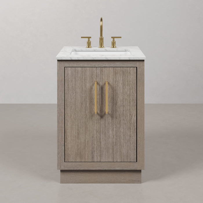 Kingston Hugo HU24CW06GK - 24 in. x 22 in. Bathroom Vanity Marble Top and White Basin, Grey Oak