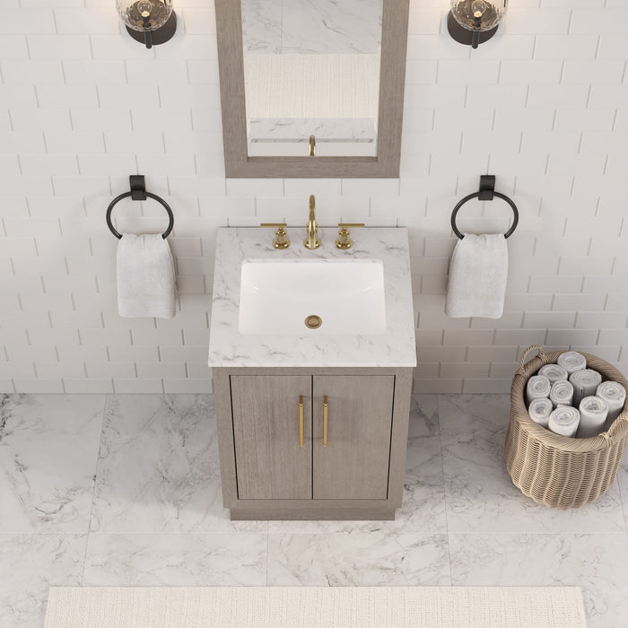Kingston Hugo HU24CW06GK - 24 in. x 22 in. Bathroom Vanity Marble Top and White Basin, Grey Oak