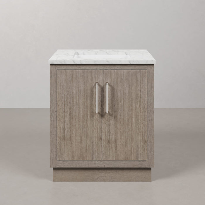 Kingston Hugo HU30CW01GK - 30 in. x 22 in. Bathroom Vanity Marble Top and White Basin, Grey Oak