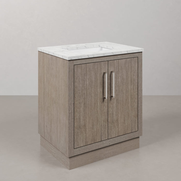 Kingston Hugo HU30CW01GK - 30 in. x 22 in. Bathroom Vanity Marble Top and White Basin, Grey Oak