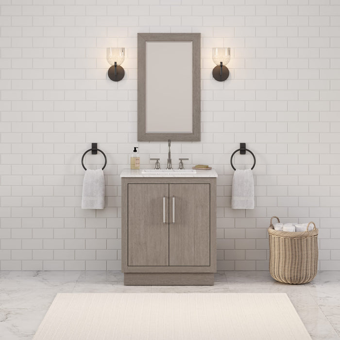 Kingston Hugo HU30CW01GK - 30 in. x 22 in. Bathroom Vanity Marble Top and White Basin, Grey Oak