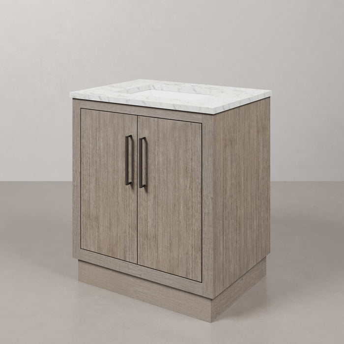 Kingston Hugo HU30CW03GK - 30 in. x 22 in. Bathroom Vanity White Marble Top and White Basin, Grey Oak