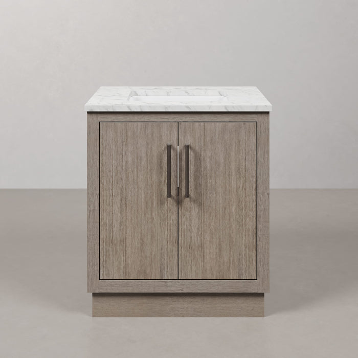 Kingston Hugo HU30CW03GK - 30 in. x 22 in. Bathroom Vanity White Marble Top and White Basin, Grey Oak