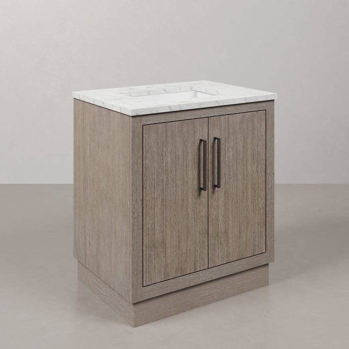 Kingston Hugo HU30CW03GK - 30 in. x 22 in. Bathroom Vanity White Marble Top and White Basin, Grey Oak
