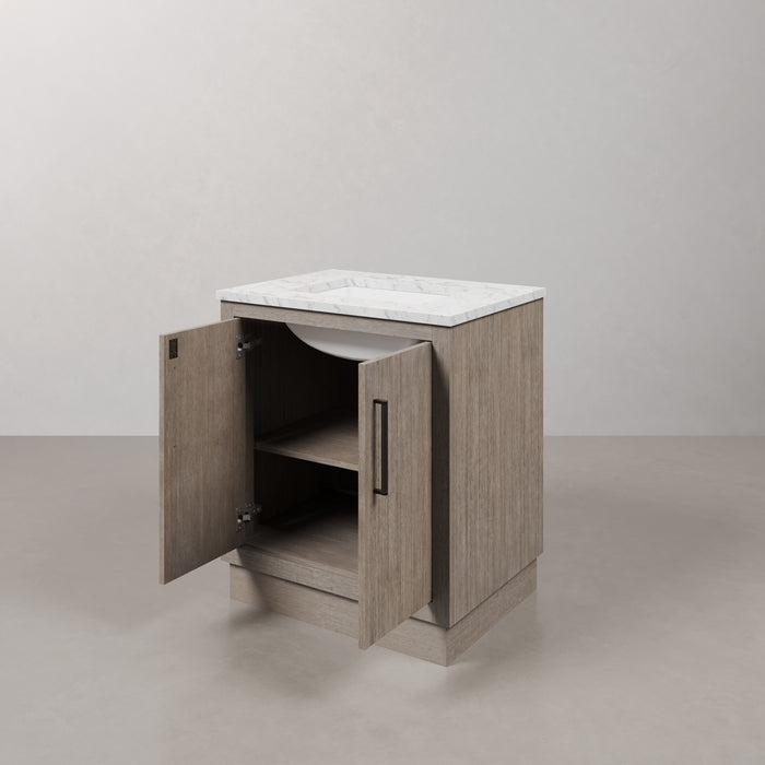 Kingston Hugo HU30CW03GK - 30 in. x 22 in. Bathroom Vanity White Marble Top and White Basin, Grey Oak