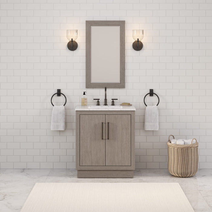 Kingston Hugo HU30CW03GK - 30 in. x 22 in. Bathroom Vanity White Marble Top and White Basin, Grey Oak