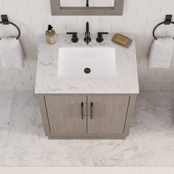 Kingston Hugo HU30CW03GK - 30 in. x 22 in. Bathroom Vanity White Marble Top and White Basin, Grey Oak