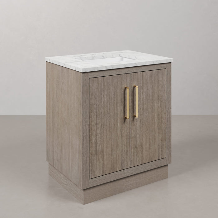 Kingston Hugo HU30CW06GK - 30 in. x 22 in. Bathroom Vanity Marble Top and White Basin, Grey Oak