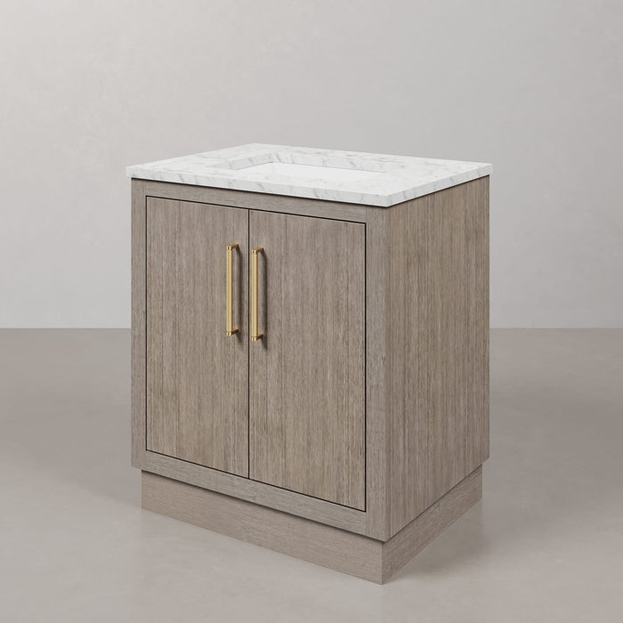Kingston Hugo HU30CW06GK - 30 in. x 22 in. Bathroom Vanity Marble Top and White Basin, Grey Oak