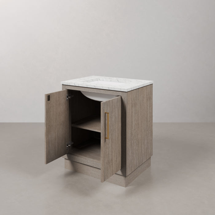 Kingston Hugo HU30CW06GK - 30 in. x 22 in. Bathroom Vanity Marble Top and White Basin, Grey Oak