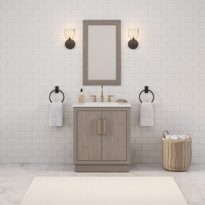 Kingston Hugo HU30CW06GK - 30 in. x 22 in. Bathroom Vanity Marble Top and White Basin, Grey Oak