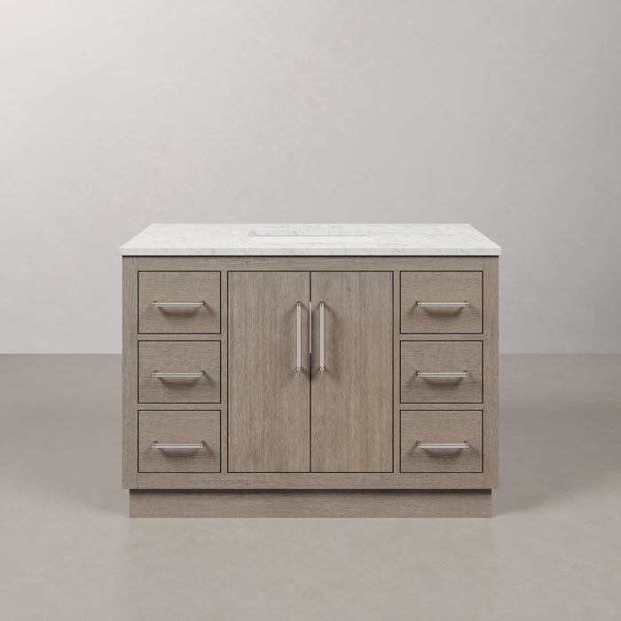 Kingston Hugo HU48CW01GK - 48 in. x 22 in. Bathroom Vanity Marble Top and White Basin, Grey Oak