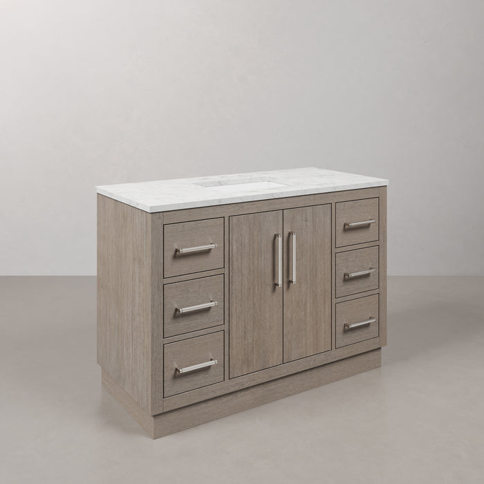 Kingston Hugo HU48CW01GK - 48 in. x 22 in. Bathroom Vanity Marble Top and White Basin, Grey Oak