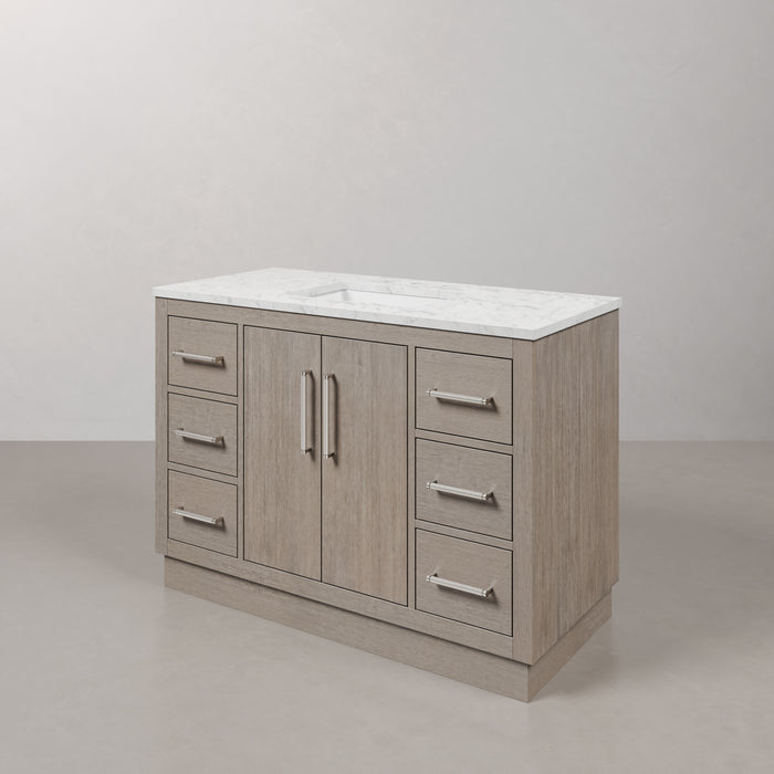 Kingston Hugo HU48CW01GK - 48 in. x 22 in. Bathroom Vanity Marble Top and White Basin, Grey Oak