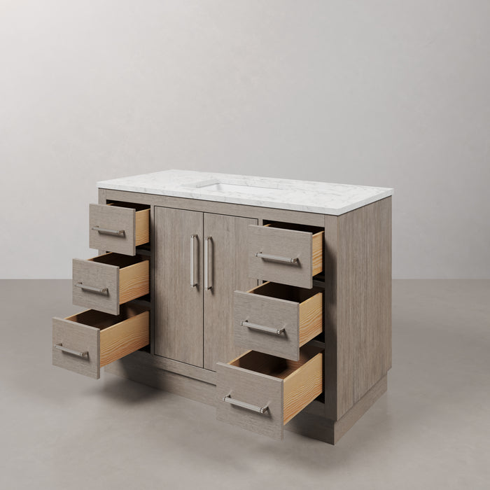 Kingston Hugo HU48CW01GK - 48 in. x 22 in. Bathroom Vanity Marble Top and White Basin, Grey Oak