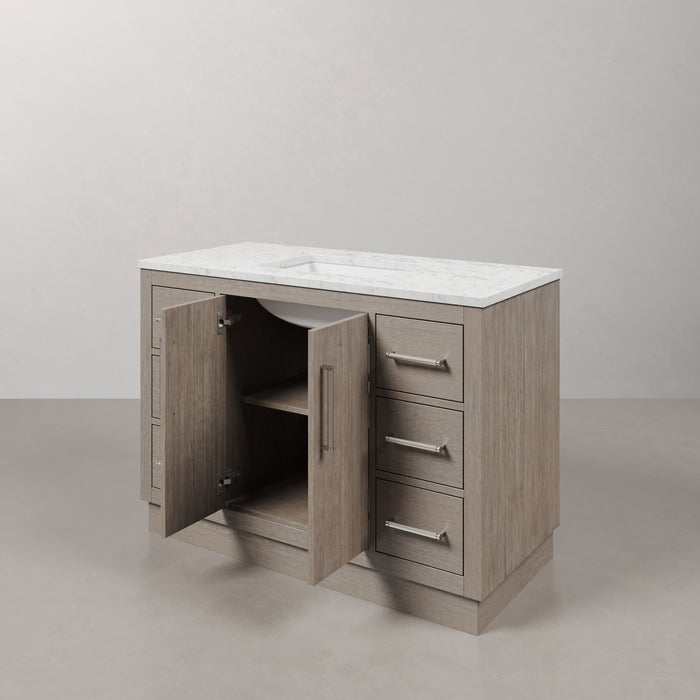 Kingston Hugo HU48CW01GK - 48 in. x 22 in. Bathroom Vanity Marble Top and White Basin, Grey Oak
