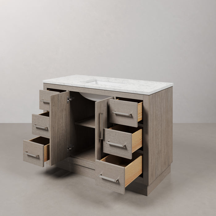 Kingston Hugo HU48CW01GK - 48 in. x 22 in. Bathroom Vanity Marble Top and White Basin, Grey Oak