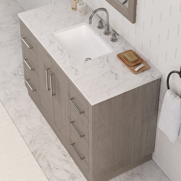 Kingston Hugo HU48CW01GK - 48 in. x 22 in. Bathroom Vanity Marble Top and White Basin, Grey Oak
