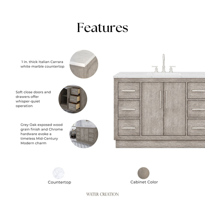 Kingston Hugo HU48CW01GK - 48 in. x 22 in. Bathroom Vanity Marble Top and White Basin, Grey Oak
