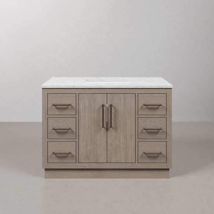 Kingston Hugo HU48CW03GK - 48 in. x 22 in. Bathroom Vanity White Marble Top and White Basin, Grey Oak