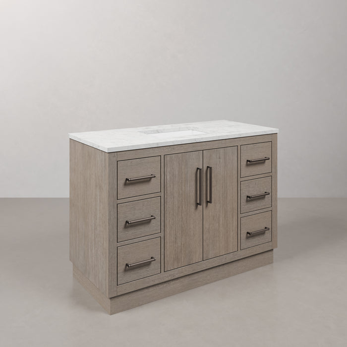 Kingston Hugo HU48CW03GK - 48 in. x 22 in. Bathroom Vanity White Marble Top and White Basin, Grey Oak