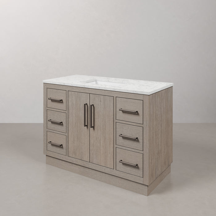 Kingston Hugo HU48CW03GK - 48 in. x 22 in. Bathroom Vanity White Marble Top and White Basin, Grey Oak