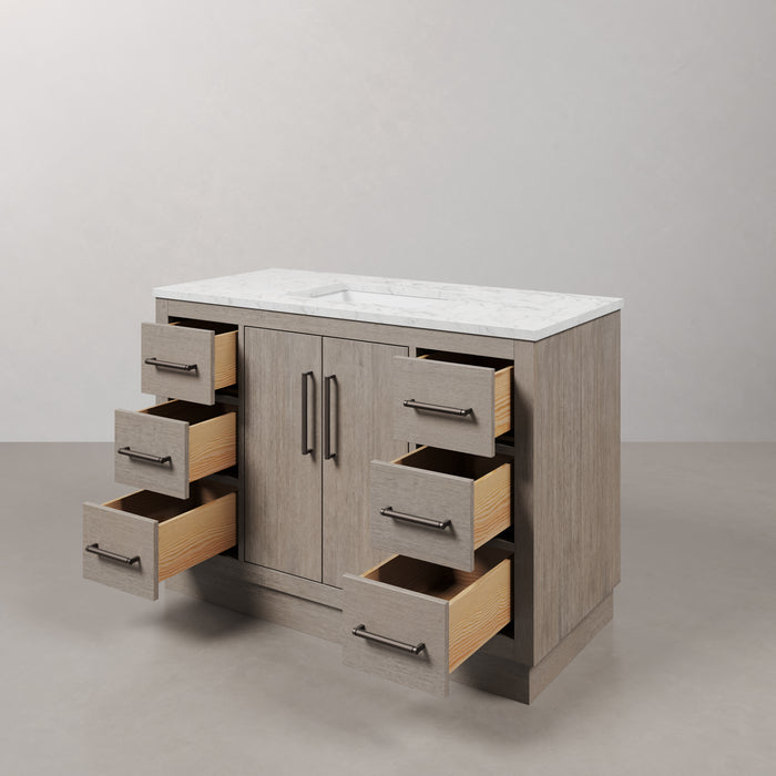 Kingston Hugo HU48CW03GK - 48 in. x 22 in. Bathroom Vanity White Marble Top and White Basin, Grey Oak