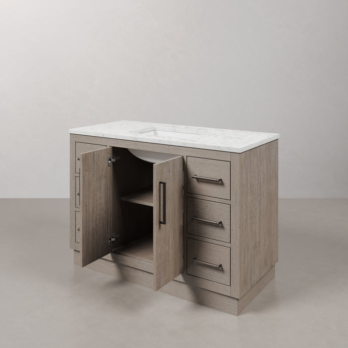 Kingston Hugo HU48CW03GK - 48 in. x 22 in. Bathroom Vanity White Marble Top and White Basin, Grey Oak
