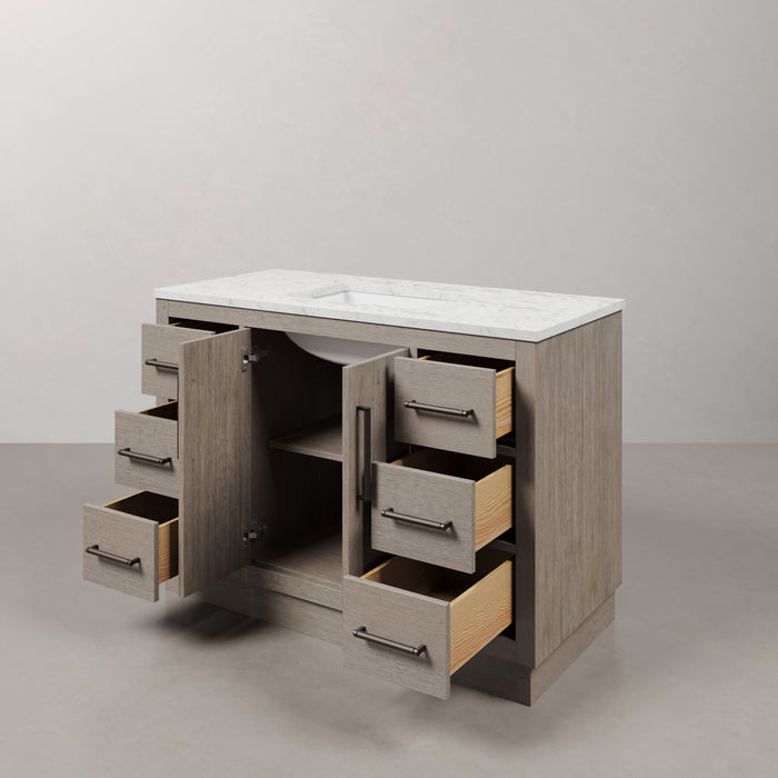 Kingston Hugo HU48CW03GK - 48 in. x 22 in. Bathroom Vanity White Marble Top and White Basin, Grey Oak